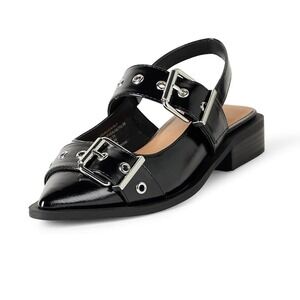 The Drop Evie Black Slingback Pointed Toe Block Heel Buckle Women Shoes Size‎ 7